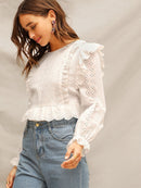 Ruffle<b style="color:White;"><font size="1"> -</font></b>Trim Embroidered Eyelet Top