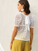 Puff<b style="color:White;"><font size="1"> -</font></b>Sleeve Embroidery Floral Mesh Top