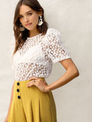 Puff<b style="color:White;"><font size="1"> -</font></b>Sleeve Embroidery Floral Mesh Top