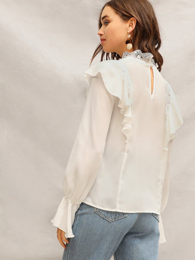 Scallop<b style="color:White;"><font size="1"> -</font></b>Guipure Lace Panel Ruffle Top