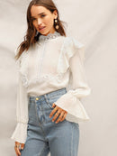 Scallop<b style="color:White;"><font size="1"> -</font></b>Guipure Lace Panel Ruffle Top