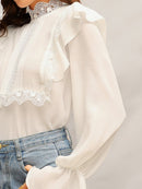 Scallop<b style="color:White;"><font size="1"> -</font></b>Guipure Lace Panel Ruffle Top