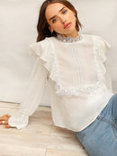 Scallop<b style="color:White;"><font size="1"> -</font></b>Guipure Lace Panel Ruffle Top