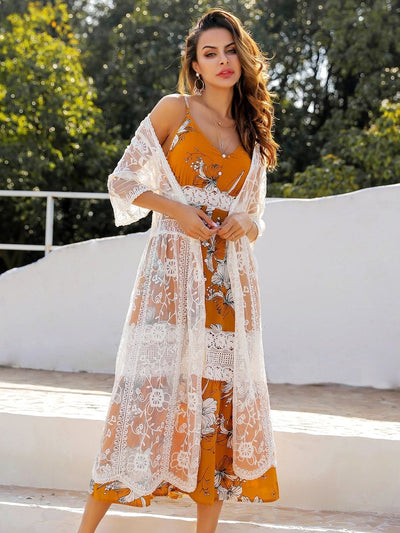 Embroidery<b style="color:White;"><font size="1"> -</font></b>Sheer Longline Cover Up