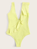 Double<b style="color:White;"><font size="1"> -</font></b>Plunge<b style="color:White;"><font size="1"> -</font></b>Ruffle Textured One Piece Swim