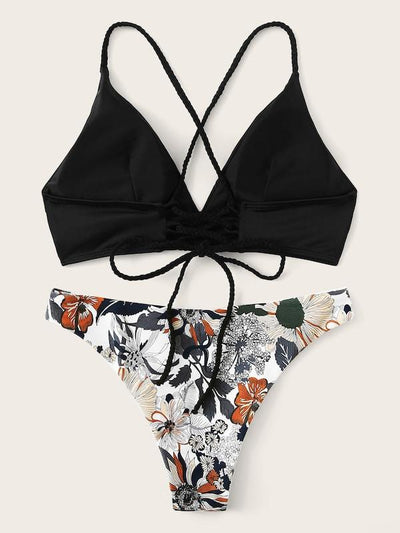 Random<b style="color:White;"><font size="1"> -</font></b>Floral<b style="color:White;"><font size="1"> -</font></b>Braided Strap Crisscross Bikini Set