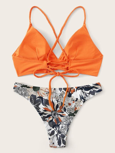 Random<b style="color:White;"><font size="1"> -</font></b>Floral<b style="color:White;"><font size="1"> -</font></b>Braided Strap Crisscross Bikini Set