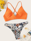 Random<b style="color:White;"><font size="1"> -</font></b>Floral<b style="color:White;"><font size="1"> -</font></b>Braided Strap Crisscross Bikini Set