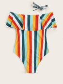 Striped<b style="color:White;"><font size="1"> -</font></b>Flounce<b style="color:White;"><font size="1"> -</font></b>Bardot One Piece Swimsuit