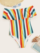 Striped<b style="color:White;"><font size="1"> -</font></b>Flounce<b style="color:White;"><font size="1"> -</font></b>Bardot One Piece Swimsuit