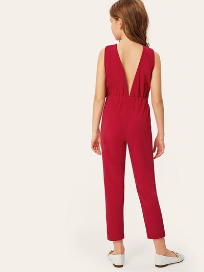 Girls<b style="color:White;"><font size="1"> -</font></b>Bow<b style="color:White;"><font size="1"> -</font></b>Detail Plunging V Back Jumpsuit