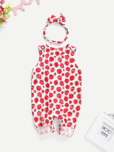 Baby<b style="color:White;"><font size="1"> -</font></b>Strawberry<b style="color:White;"><font size="1"> -</font></b>Print Jumpsuit & Headband