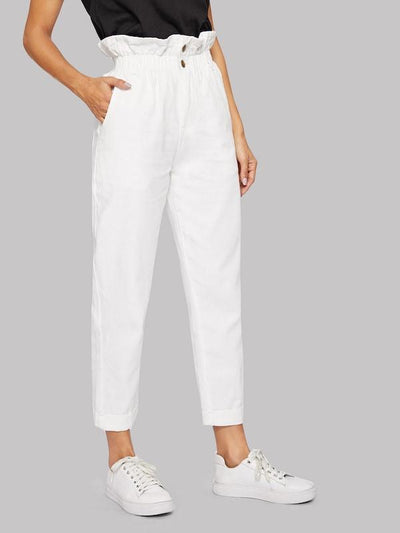 Rolled<b style="color:White;"><font size="1"> -</font></b>Hem<b style="color:White;"><font size="1"> -</font></b>Frill High Waist Jeans