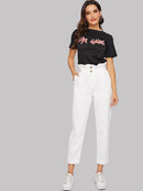 Rolled<b style="color:White;"><font size="1"> -</font></b>Hem<b style="color:White;"><font size="1"> -</font></b>Frill High Waist Jeans