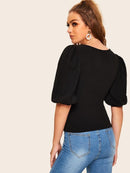 Neon<b style="color:White;"><font size="1"> -</font></b>Orange<b style="color:White;"><font size="1"> -</font></b>Square Neck Puff Sleeve Top