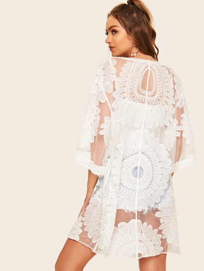 Lace<b style="color:White;"><font size="1"> -</font></b>Open Front Sheer Kimono