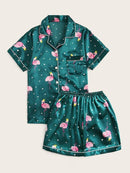 Flamingo<b style="color:White;"><font size="1"> -</font></b>Print<b style="color:White;"><font size="1"> -</font></b>Polka Dot Satin Pajama Set