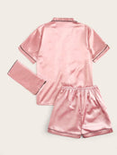 Contrast<b style="color:White;"><font size="1"> -</font></b>Binding<b style="color:White;"><font size="1"> -</font></b>Satin Pajama Set With Purse