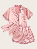 Contrast<b style="color:White;"><font size="1"> -</font></b>Binding<b style="color:White;"><font size="1"> -</font></b>Satin Pajama Set With Purse