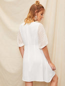 Embroidered<b style="color:White;"><font size="1"> -</font></b>Eyelet<b style="color:White;"><font size="1"> -</font></b>Lantern Sleeve Solid Dress