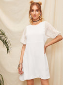 Embroidered<b style="color:White;"><font size="1"> -</font></b>Eyelet<b style="color:White;"><font size="1"> -</font></b>Lantern Sleeve Solid Dress