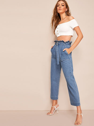 Paperbag<b style="color:White;"><font size="1"> -</font></b>Waist<b style="color:White;"><font size="1"> -</font></b>Straight Leg Crop Jeans