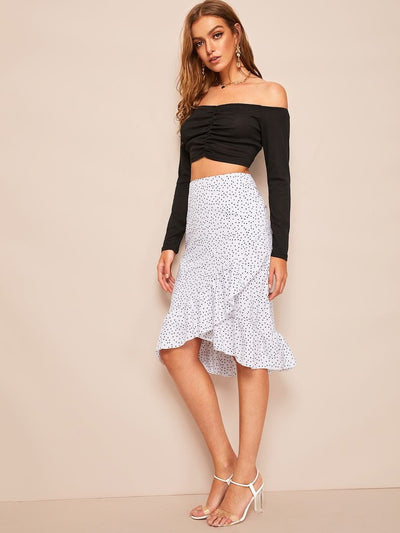 Asymmetrical<b style="color:White;"><font size="1"> -</font></b>Ruffle<b style="color:White;"><font size="1"> -</font></b>Hem Polka-dot Wrap Skirt