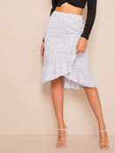 Asymmetrical<b style="color:White;"><font size="1"> -</font></b>Ruffle<b style="color:White;"><font size="1"> -</font></b>Hem Polka-dot Wrap Skirt