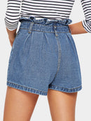 Ruffle<b style="color:White;"><font size="1"> -</font></b>Waist<b style="color:White;"><font size="1"> -</font></b>Slant Pocket Denim Shorts