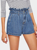 Ruffle<b style="color:White;"><font size="1"> -</font></b>Waist<b style="color:White;"><font size="1"> -</font></b>Slant Pocket Denim Shorts