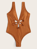 Double<b style="color:White;"><font size="1"> -</font></b>V-Neck<b style="color:White;"><font size="1"> -</font></b>Cut-out Front One Piece Swimsuit