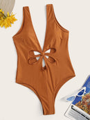 Double<b style="color:White;"><font size="1"> -</font></b>V-Neck<b style="color:White;"><font size="1"> -</font></b>Cut-out Front One Piece Swimsuit