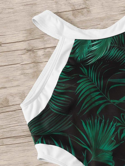 Leaf<b style="color:White;"><font size="1"> -</font></b>Print<b style="color:White;"><font size="1"> -</font></b>Piping Contrast Cutout Side Monokini