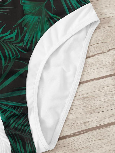 Leaf<b style="color:White;"><font size="1"> -</font></b>Print<b style="color:White;"><font size="1"> -</font></b>Piping Contrast Cutout Side Monokini