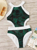 Leaf<b style="color:White;"><font size="1"> -</font></b>Print<b style="color:White;"><font size="1"> -</font></b>Piping Contrast Cutout Side Monokini