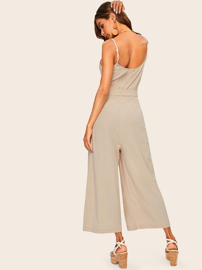 Double<b style="color:White;"><font size="1"> -</font></b>Breasted<b style="color:White;"><font size="1"> -</font></b>Belted Wide Leg Cami Jumpsuit