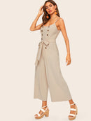 Double<b style="color:White;"><font size="1"> -</font></b>Breasted<b style="color:White;"><font size="1"> -</font></b>Belted Wide Leg Cami Jumpsuit