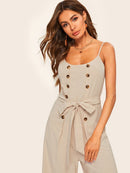 Double<b style="color:White;"><font size="1"> -</font></b>Breasted<b style="color:White;"><font size="1"> -</font></b>Belted Wide Leg Cami Jumpsuit