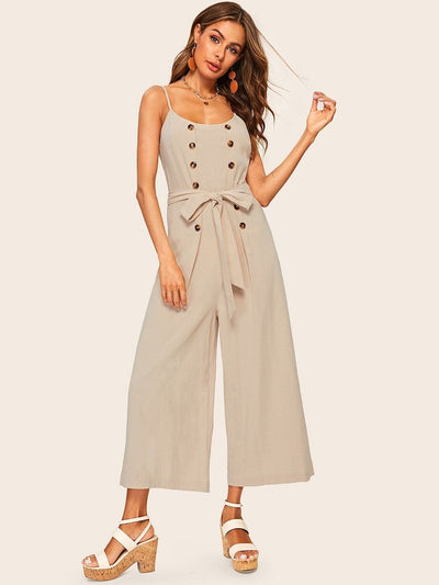 Double<b style="color:White;"><font size="1"> -</font></b>Breasted<b style="color:White;"><font size="1"> -</font></b>Belted Wide Leg Cami Jumpsuit