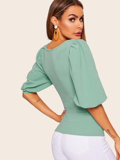 Neon<b style="color:White;"><font size="1"> -</font></b>Orange<b style="color:White;"><font size="1"> -</font></b>Square Neck Puff Sleeve Top