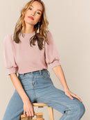 Keyhole<b style="color:White;"><font size="1"> -</font></b>Back<b style="color:White;"><font size="1"> -</font></b>Mock-neck Puff Sleeve Top