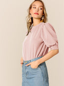 Keyhole<b style="color:White;"><font size="1"> -</font></b>Back<b style="color:White;"><font size="1"> -</font></b>Mock-neck Puff Sleeve Top