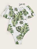 Palm<b style="color:White;"><font size="1"> -</font></b>Print<b style="color:White;"><font size="1"> -</font></b>Flounce One Piece Swimsuit