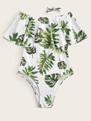 Palm<b style="color:White;"><font size="1"> -</font></b>Print<b style="color:White;"><font size="1"> -</font></b>Flounce One Piece Swimsuit