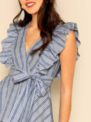 Ruffle<b style="color:White;"><font size="1"> -</font></b>Detail Belted Striped Top