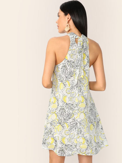 Knot<b style="color:White;"><font size="1"> -</font></b>Back<b style="color:White;"><font size="1"> -</font></b>Lemon Print Trapeze Dress