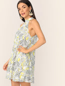 Knot<b style="color:White;"><font size="1"> -</font></b>Back<b style="color:White;"><font size="1"> -</font></b>Lemon Print Trapeze Dress