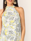 Knot<b style="color:White;"><font size="1"> -</font></b>Back<b style="color:White;"><font size="1"> -</font></b>Lemon Print Trapeze Dress