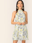 Knot<b style="color:White;"><font size="1"> -</font></b>Back<b style="color:White;"><font size="1"> -</font></b>Lemon Print Trapeze Dress