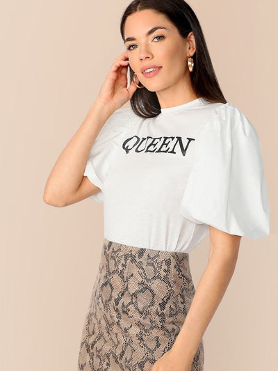 Letter<b style="color:White;"><font size="1"> -</font></b>Print Puff Sleeve Top